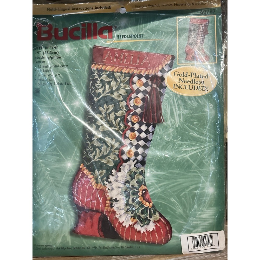 BUCILLA RARE NEEDLEPOINT STEP IN TIME VICTORIAN STOCKING KIT 60787‎ SEALED Retro